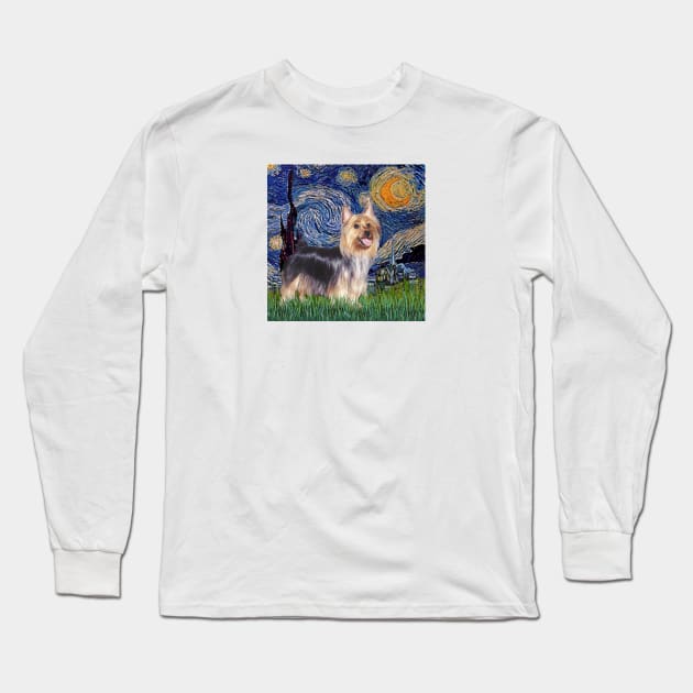 Silky Terrier in Van Gogh's Starry Night (Adapted) Long Sleeve T-Shirt by Dogs Galore and More